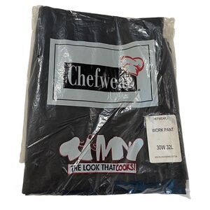 Chefwear Black Work Pants NWT - Clasp & Zipper - 30x32 - Flat Front Chef Pants